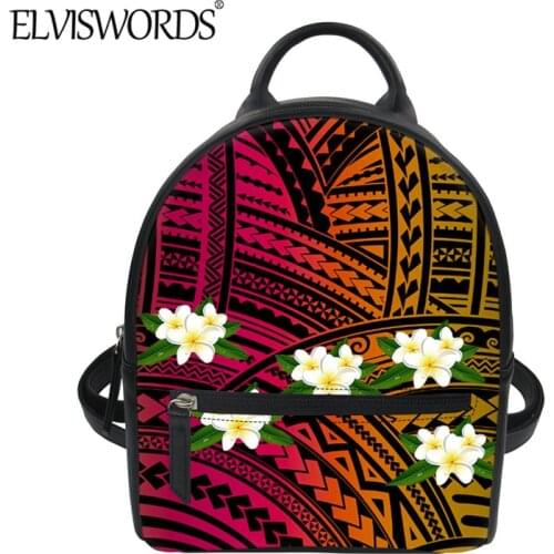 ELVISWORDS Gradient Samoa Tribal Pattern Women Fashion Mini PU Backpack Polynesian Style Leather Bag Female Casual Shoulder Pack