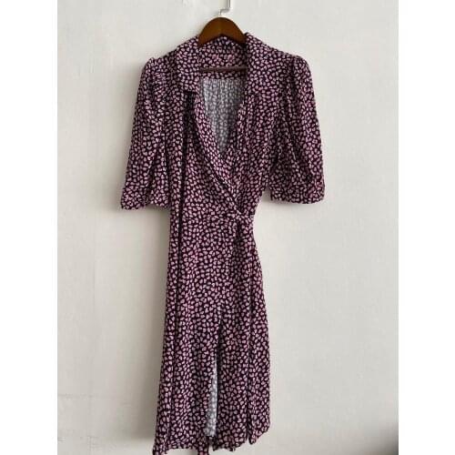 Elfbop Ladies Wrap V Neck Heart Floral Printed Dress With Waist Ties - Women Casual Fashion Short Dress