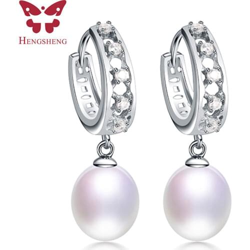 100% natural freshwater water drop pearl earrings hoops 925 sterling silver jewelry earrings for Women AAA CZ earloops 2019