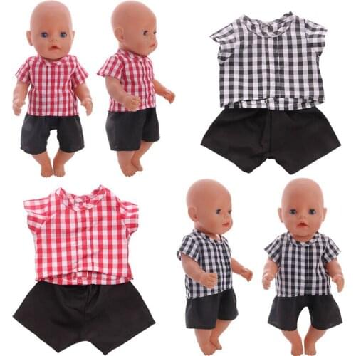 2Pcs/Set Plaid Top + Denim Shorts Casual Suit For 18 Inch American Doll Girl &43 Cm New Born Baby,Doll Accessories,Gift For Girl