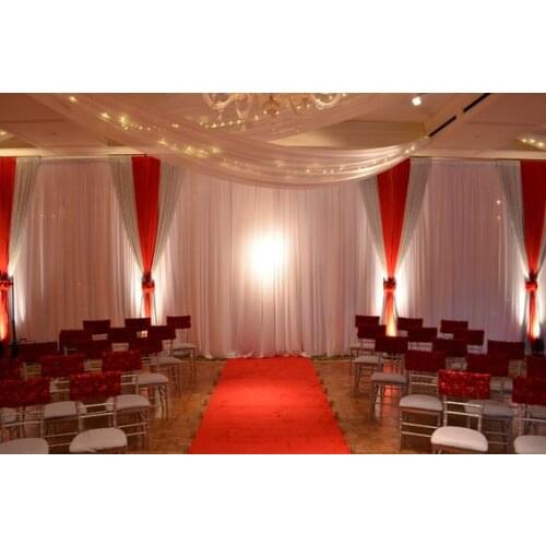 3M x 6M White Wedding Backdrop with hot red swags wedding Decoration