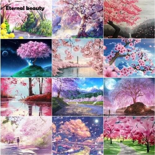 5D Diy Diamond Painting Landscape Art Cherry Blossoms Scenery Full Diamond Embroidery Needlework Mosaic Art Painting Home Decor