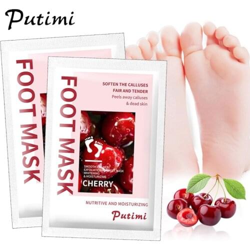 PUTIMI 6packs Cherry Foot Mask Moisturizing Foot Film Exfoliation for Feet Mask Remove Dead Skin Foot Peeling Mask Foot Care