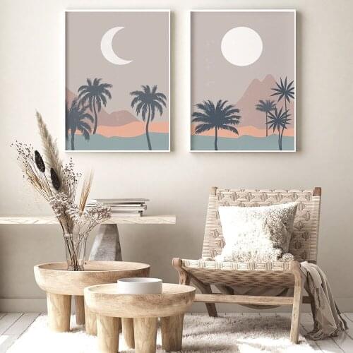 Abstract Tree Of Sun and Moon Minimalist Boho Artwork Room Art Prints Set Of 2 Print Painting No Frame Pictures