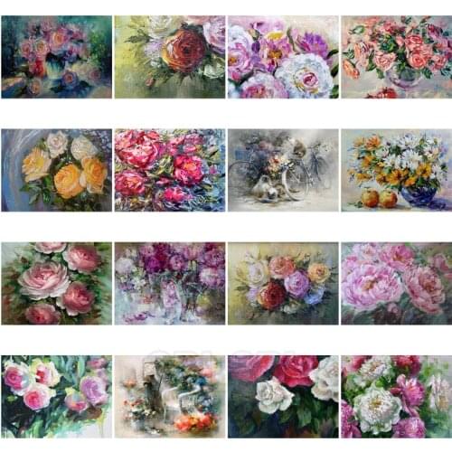 Diamond Painting Landscape Flower Realistic Color Flowers Yellow Rose Peony Chrysanthemum Artistic Oil Painting Decor Pictures