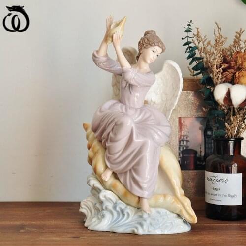 American Conch Angel Girl Art Sculpture Painting Beauty Lady Statue Ceramic Craft Home Decoration Collecting Living Room R6140