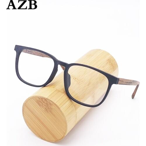 AZB Men Optical Eyeglasses Frames Wood Square Prescription Eyeglasses Glasses Frame with Clear Lens Spectacle oculos de grau