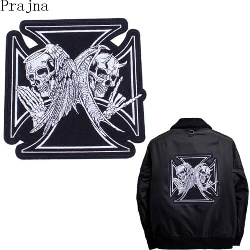 Prajna Big Pirate Gothic Patch Tactical Stripe Embroidered Iron On Patches Large Skull Military Patch Rock Clothes Police