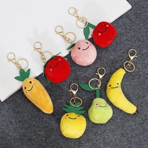 Big Summer Fruit Key Chain Strawberry Peach Pear Pineapple Keyring Food Key Holder Fresh Fruit Keychain Plush Toy Couple Jewelry