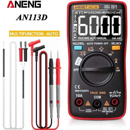 ANENG AN113D Digital Multimeter 6000 Counts Electrical Meter Transistor Tester Auto Rang AC/DC Voltage Process Calibrator