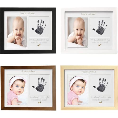 Baby First Year Memorial Handprint Footprint Picture Frame Newborn Birthday Keepsake Souvenir Wooden Photo Frame Shower Gift