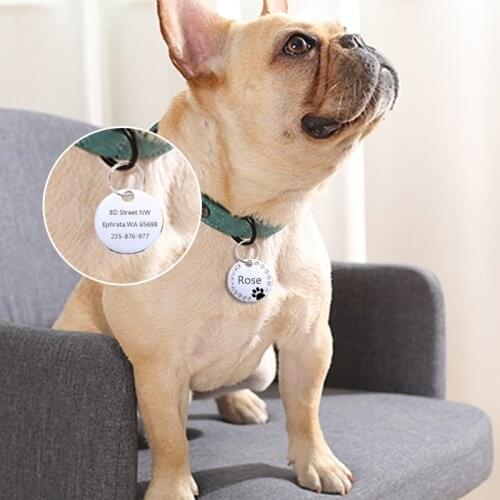 Anti-lost Pet Dog Tag Collar With Diamond No Personalized Engraved Puppy Cat ID Tag Stainless Steel Nameplate For Dogs