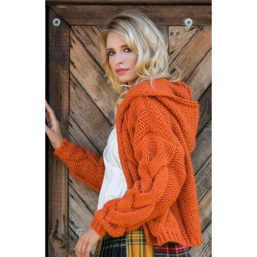 Autumn And Winter Women Twist Hooded Cardigan Sweater Solid Color Thick Knitting Sweater For Women Jacket Coat