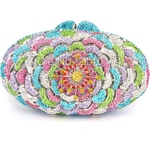 Clutch Bag 2016 New Womens Dazzling Flower Laminated Crystal Rhinestones Wedding Cocktail Party Handbags Clutch Wallet 88245
