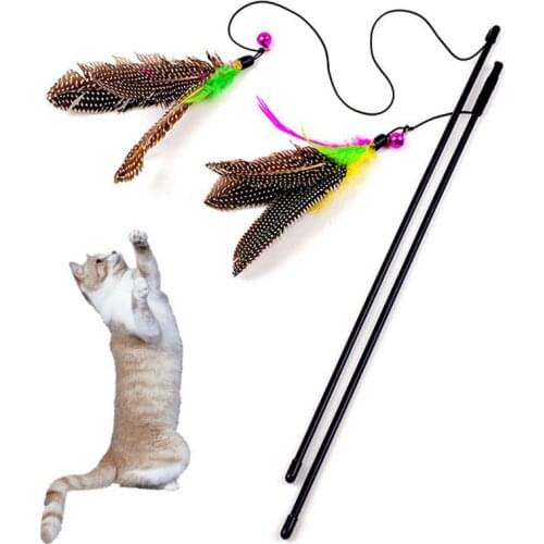 Cat Interactive Toy Stick Feather Wand With Small Bell Plastic Artificial Colorful Cat Teaser Toy Pet Supplies Cat Favors