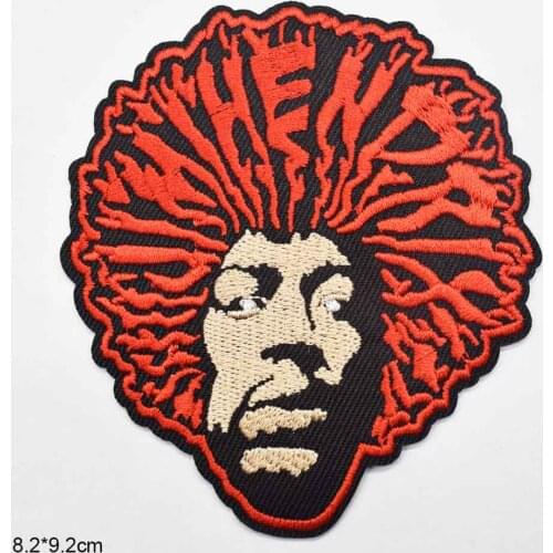 Red Hair Music Guitar Iron On Embroidered James Marshall Jimi Hendrix Clothes Patches For Clothing Stickers Garment Wholesale