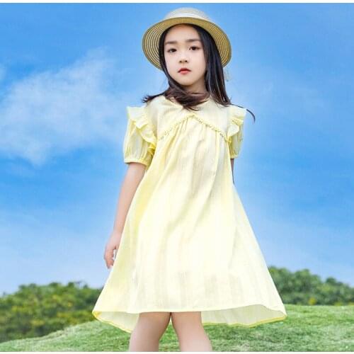 4 To 14 Years Kids and Teen Girls Summer Casual Dress 2021 New Children Solid Cotton Korean Style Clothing Brief, #9395