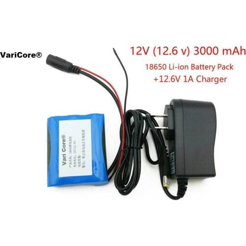 VariCore 12V 3000 mAh 18650 Li-ion Rechargeable battery cctv camera+ 12.6V 1A Charger