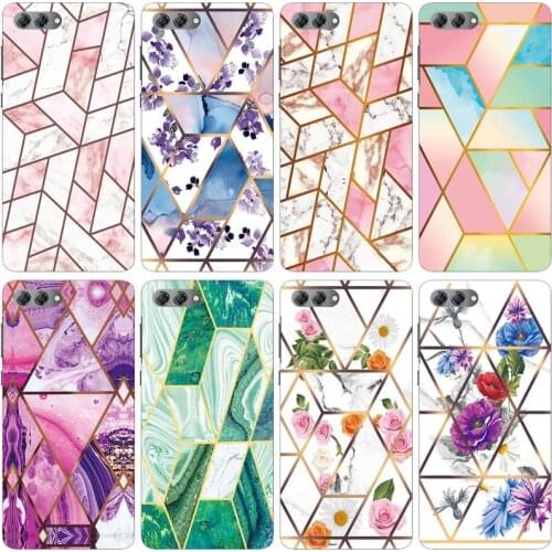 Soft Phone Case for Huawei Nova 2S Funda Glossy Colorful Flower Silicone Phone Back Cover Geometric Marble Shell