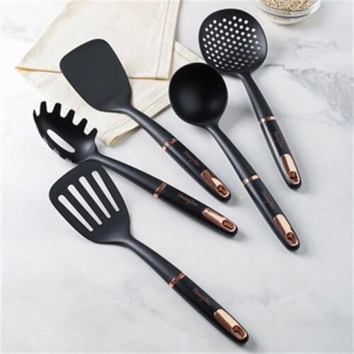 5pcs/set Black Kitchen Utensils Set Non-stick Kitchenware Cooking Tools Spoon Soup Ladle Spatula Shovel Tools Gadget Accessories