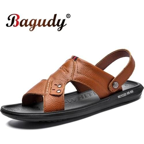 New Fashion Men Sandals Summer Leisure Outdoor Beach Men Casual Shoes High Quality Genuine Leather Men Sandals Beach Size 39-46
