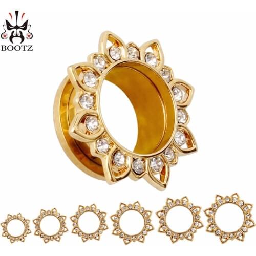 2016 fashion stainless steel crystal ear gauges piercing ear tunnels and plugs body jewelry 2 colors wholesale