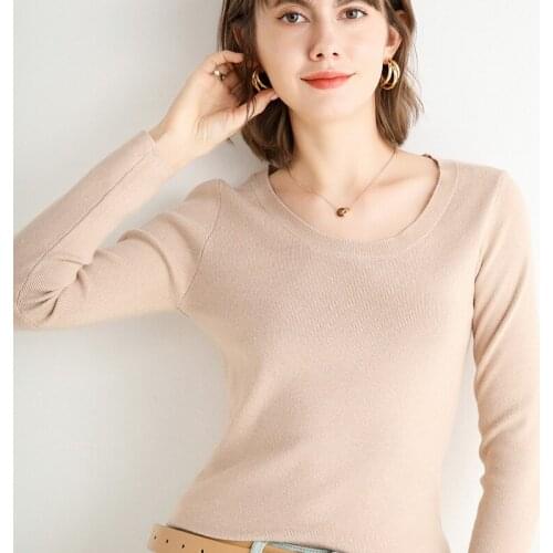 Autumn and winter new round neck long-sleeved bottoming sweater ladies sweater all-match pullover short cashmere sweater top