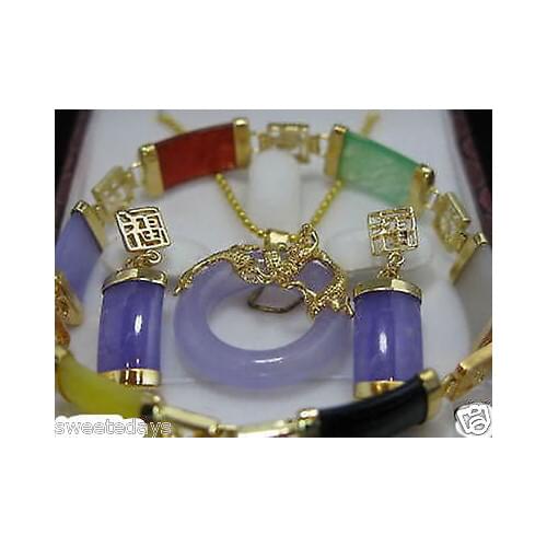 New Style Hot sale********Charming jade pendant necklace earring bracelet set Fashion Wedding Party Jewellery