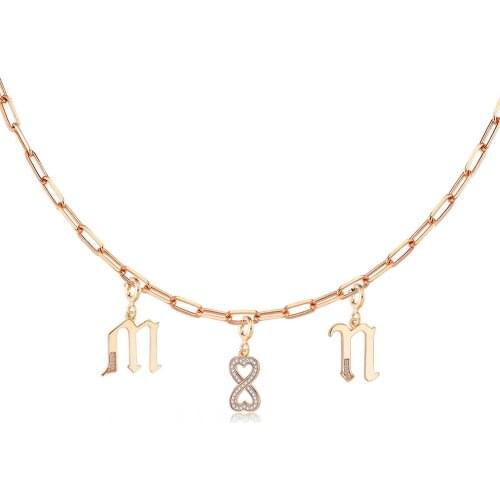 Valori Jewels Letter And Infinity, Zirconia White Gemstone, Rose Gold Plated, Sterling Silver Charm Necklace