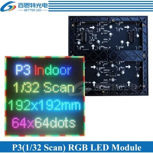 P3 LED screen panel module Indoor 1/32 Scan 192*192mm 64*64 pixels 3in1 RGB SMD Full color P3 LED display panel module