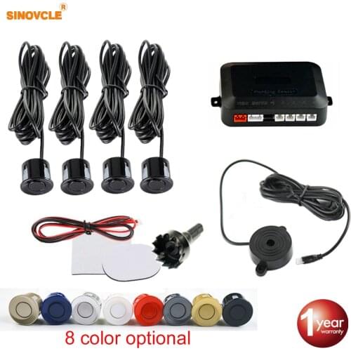 Sinovcle Car Parking Sensor Parktronic 4 Sensors 22 mm With Buzzer Reverse Backup Radar Buzzer System 8 Colors 12V