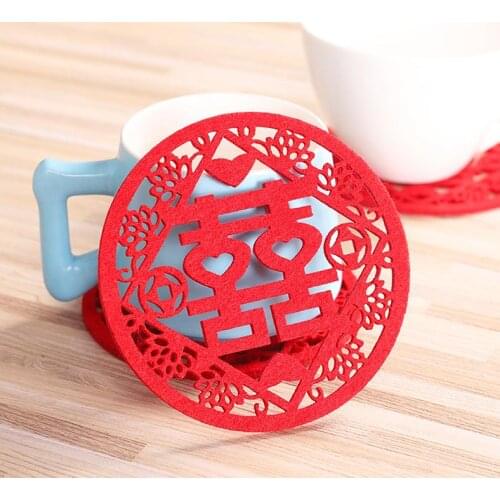 500pcs Traditional Chinese Style Double Happiness Coasters Non-woven Fabric Wedding Table Decoratioon Party Favor Gift SN1810