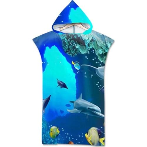 Printed Microfiber Wetsuit Changing Robe Poncho Towel Quick Drying Hooded Beach Towel For Swim Beach Surf Ultralight Bath Towel