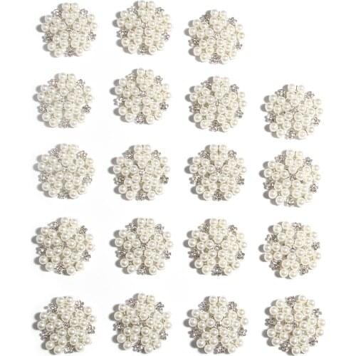 200PCS 1.2" 3cm Round Big Crystal Alloy Rhinestone Buttons with Pearls Shank Back for Sewing Shoe Cloth Flower Hair Accessories