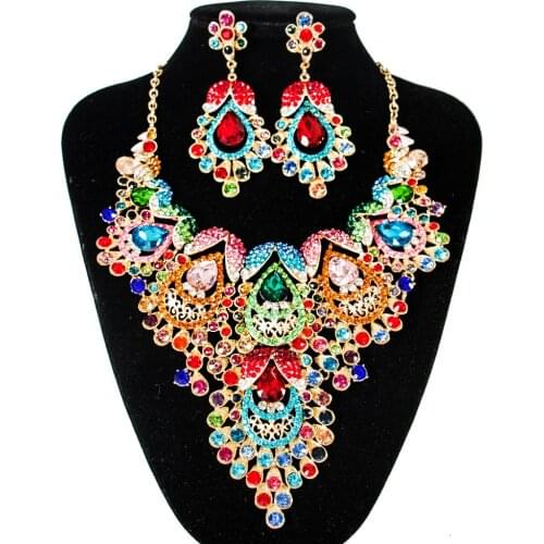 Sakura Love Crystal Leaf Flower Necklace Earrings Fashion Accessories African Jewelry Set Glamour Bride Wedding Banquet Party