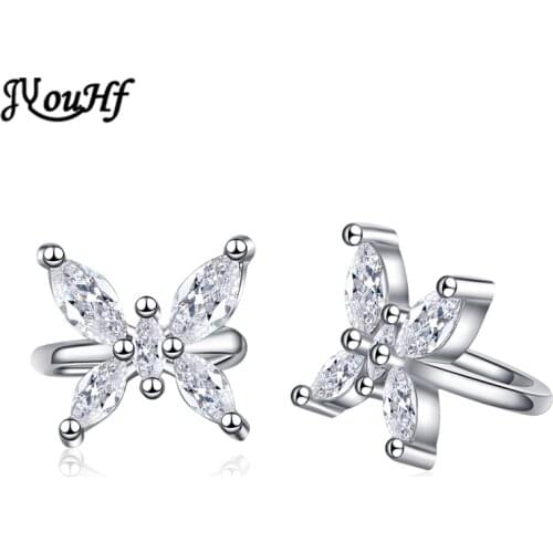 JYouHF Fashion Cute 925 Sterling Silver Ear Cuff Earrings for Women Sweet Bowknot Zircon Clip Earrings Without Piercing Jewelry