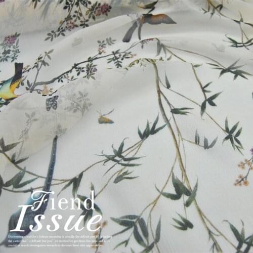 Two-Tone White and Red Leaves Silk Georgette Chiffon Fabric Large Width Elegant