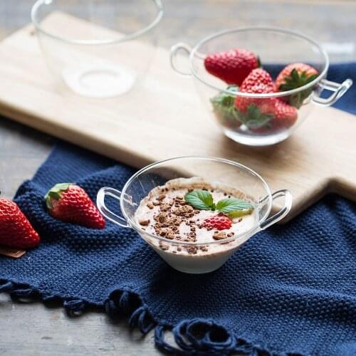 Glass Ice Cream Bowl Fruit Vegetable Salad Dessert Bowls With Handles Cutlery Set Tableware Home Decor Restaurant Bar Supplies