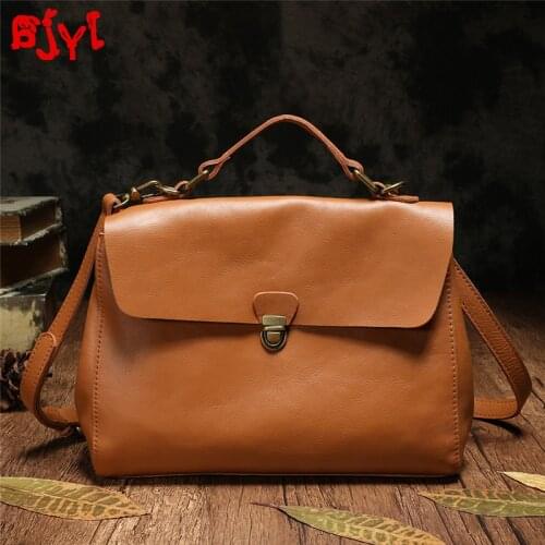 Vintage Leather Womens Handbags Female Lock Messenger Bag Commuter Wild Women Briefcase Shoulder Bags Cow Leather Soft Cotton