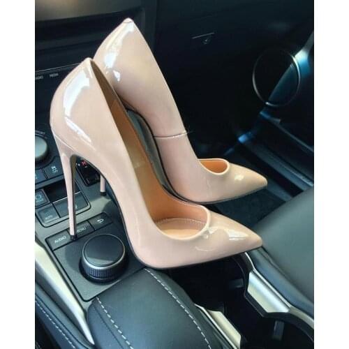 Carpaton Sexy Thin Heels Woman Shoes Pointed Toe Shallow Stiletto Heels Nude Black Patent Leather Party Wedding Heels 36-42