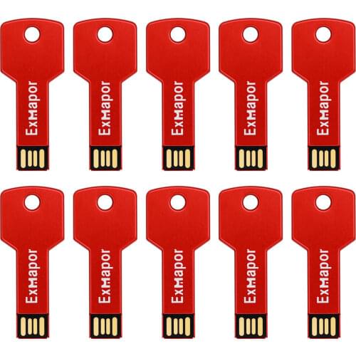 Exmapor 10 X 16 GB USB Flash Drive 32 gb Thumb Drive 8GB Memory Stick Metal Keychain Design 4GB 2GB 1GB for Computer Mac, Red