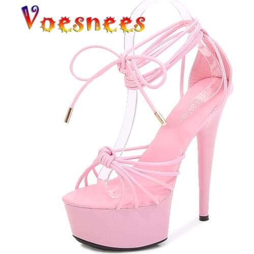 Voesnees Sexy Strip Pole Dance Women Shoes 2021 Summer Sandals 15cm Platform High Heels Female Stiletto Cross Straps Party Shoes