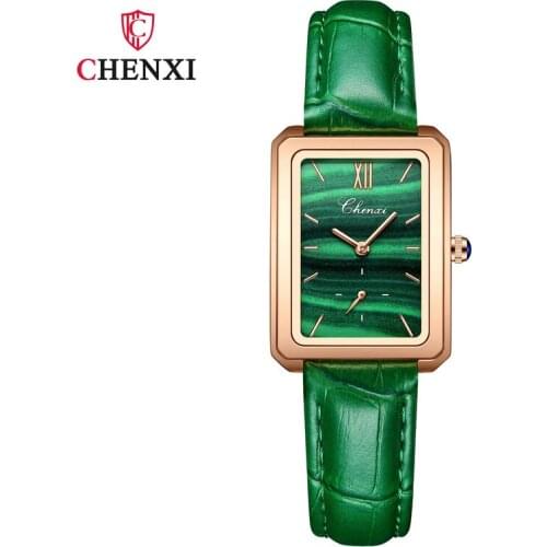 CHENXI Square Watch Ladies Leather Belt Ultra-thin Waterproof Fashion Simple Three-needle Cuboidal Quartz Watch WA182