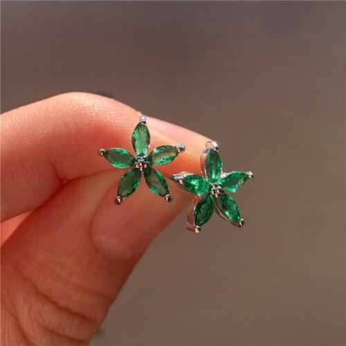 Female Cute Small Star Stud Earrings Vintage Silver Color Jewelry Earring Dainty Rainbow Zircon Stone Wedding Earrings For Women
