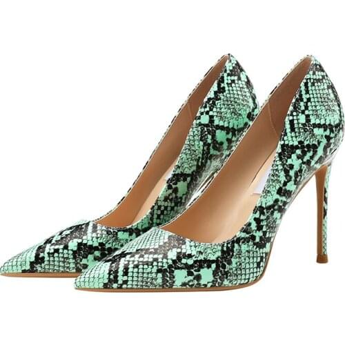 2021 Spring Sexy Stitching Snake Pattern Women Shoes Shallow Female High Heels Shoes Pointed Dress Nightclub Single Shoes Woman