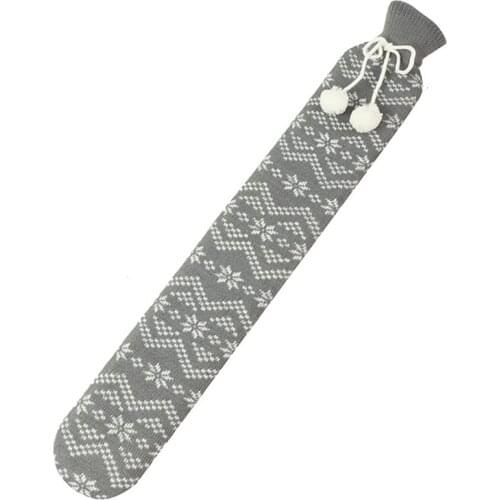 1L Hot Water Bottle Extra Long Christmas Hot Water Bag Knitted Plush Cover Rubber Hand Warmer Neck Back Waist Warming Supplies