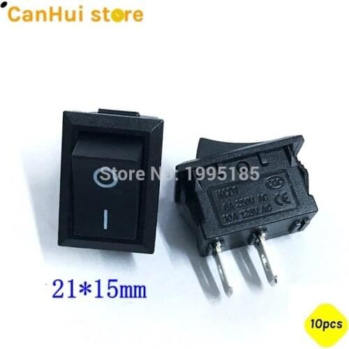 10pcs 21*15mm SPST 2PIN ON/OFF Boat Rocker Switch 6A/250VAC Car Dash Dashboard Truck RV Home Sell At A Loss 15*21 Black