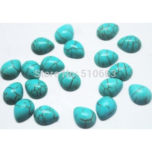 100 Pieces / Lot, Blue Turquoisee Stone Cabonchon DIY beads Accessories Size 8x10mm Dropwater Shape