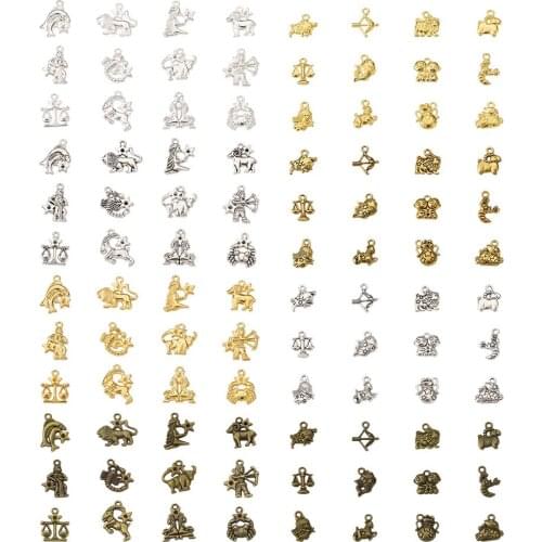 96pcs Constellation Symbol Lucky Charms Metal Zodiac Sign Dangle Pendants for DIY Necklace Bracelet Earring Jewelry Making