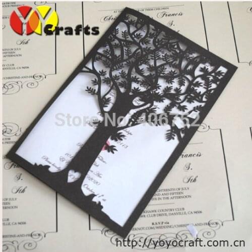 Free shipping elgant tree Birthday Business Party invitations laser cut Wedding Invitation Cards with insert and envelop